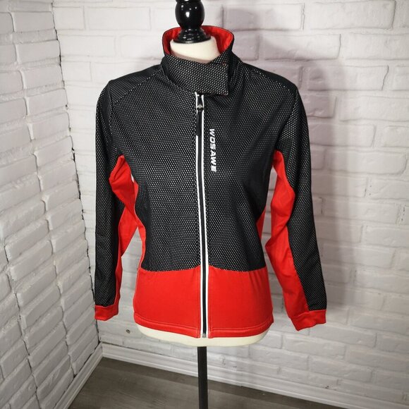 Wosawe Ladies Size Medium Black & Red Full Zip Fleece Lined Cycling Jacket - Picture 1 of 11